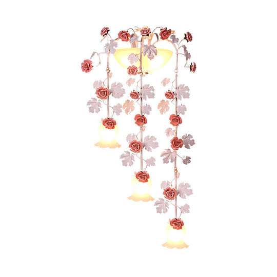 Korean Flower White Glass Wall Lamp - 5-Head Draping Sconce Lighting For Living Room