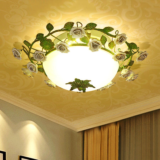 Korean Flower LED Glass Bowl Ceiling Light for Bedroom, Semi Flush Mount, 16"/19.5" Wide in White