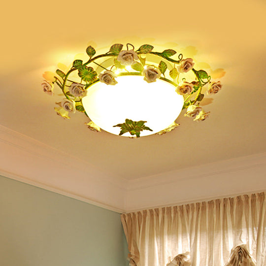 Korean Flower LED Glass Bowl Ceiling Light for Bedroom, Semi Flush Mount, 16"/19.5" Wide in White