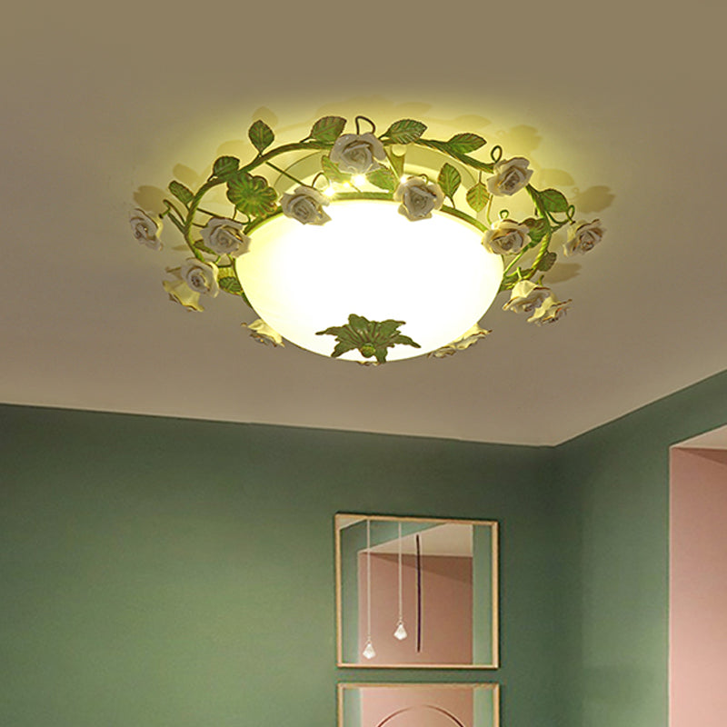 Korean Flower LED Glass Bowl Ceiling Light for Bedroom, Semi Flush Mount, 16"/19.5" Wide in White