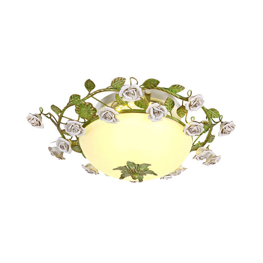 Korean Flower LED Glass Bowl Ceiling Light for Bedroom, Semi Flush Mount, 16"/19.5" Wide in White