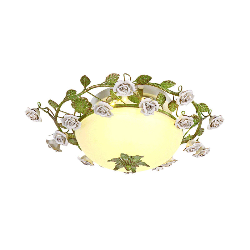 Korean Flower Led Glass Bowl Ceiling Light For Bedroom Semi Flush Mount 16/19.5 Wide In White