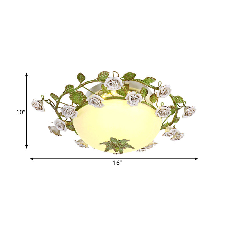 Korean Flower LED Glass Bowl Ceiling Light for Bedroom, Semi Flush Mount, 16"/19.5" Wide in White