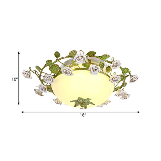 Korean Flower Led Glass Bowl Ceiling Light For Bedroom Semi Flush Mount 16/19.5 Wide In White