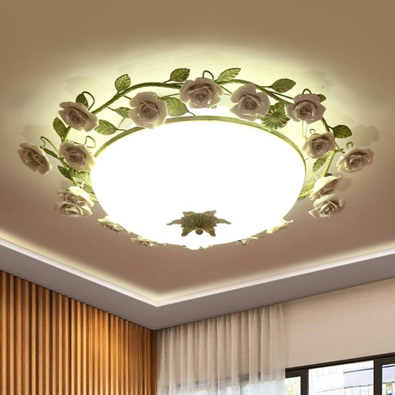 Korean Flower LED Glass Bowl Ceiling Light for Bedroom, Semi Flush Mount, 16"/19.5" Wide in White