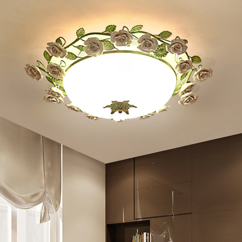 Korean Flower LED Glass Bowl Ceiling Light for Bedroom, Semi Flush Mount, 16"/19.5" Wide in White