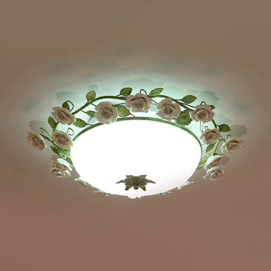 Korean Flower LED Glass Bowl Ceiling Light for Bedroom, Semi Flush Mount, 16"/19.5" Wide in White