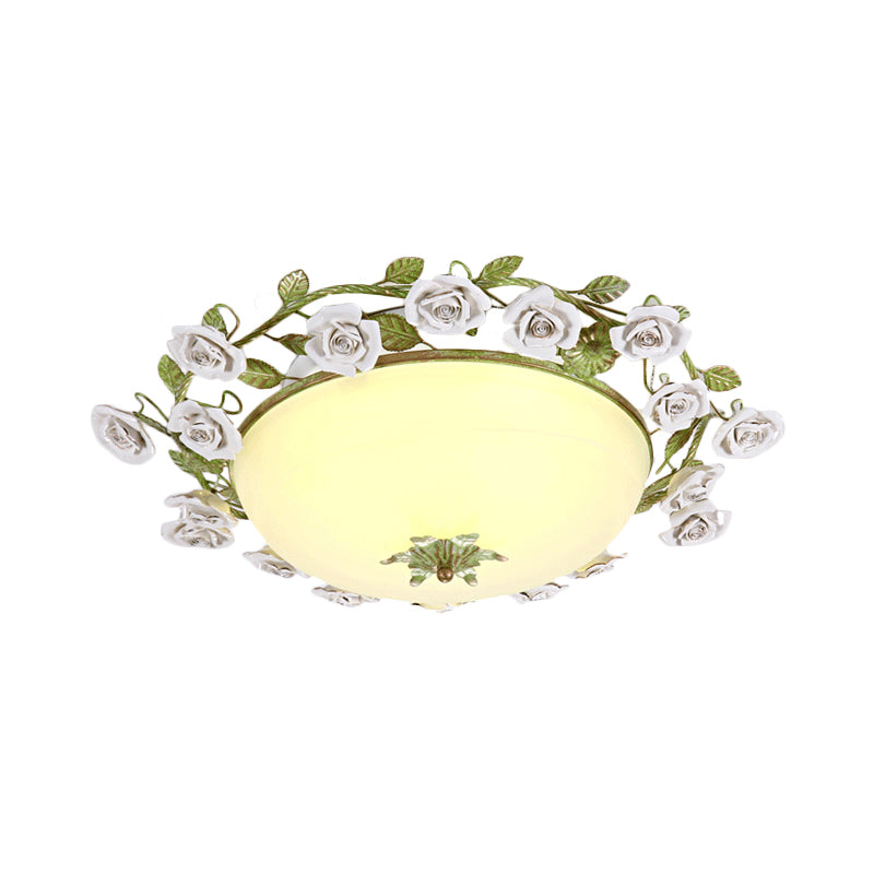 Korean Flower LED Glass Bowl Ceiling Light for Bedroom, Semi Flush Mount, 16"/19.5" Wide in White