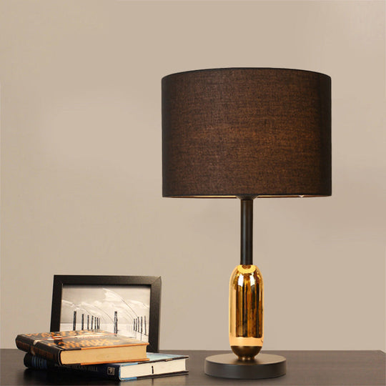 Black Drum Nightstand Light Modernist Desk Lamp With Brass Capsule Detail