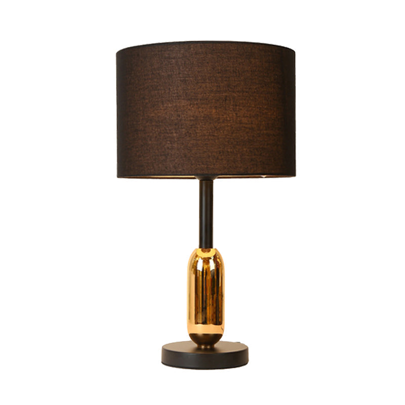 Black Drum Nightstand Light Modernist Desk Lamp With Brass Capsule Detail