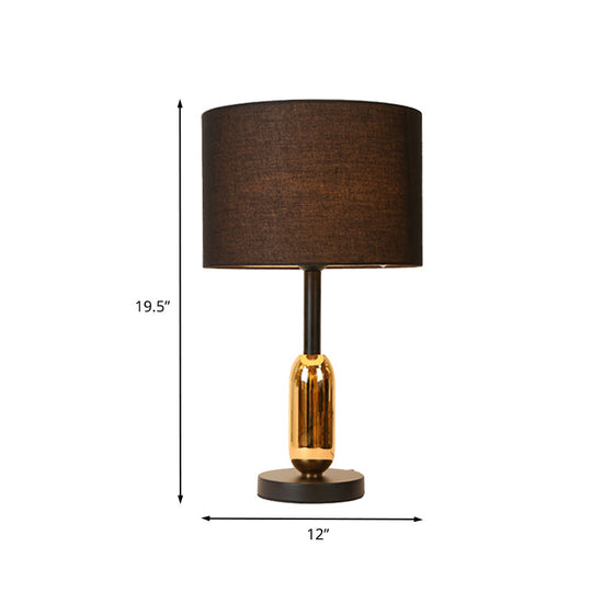 Black Drum Nightstand Light Modernist Desk Lamp With Brass Capsule Detail