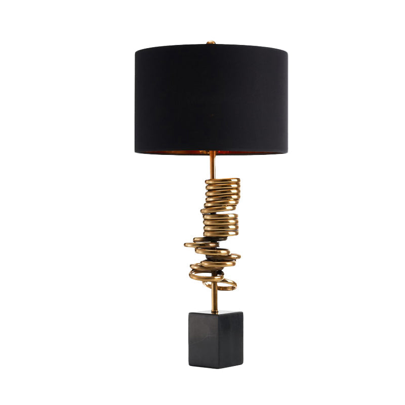 Modern Metal Multi Halo Ring Table Light - Brass Nightstand Lamp With Black Fabric Shade