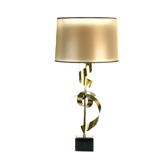 Contemporary Gold Desk Lamp - Metal Silk Ribbon Design With Pull Chain