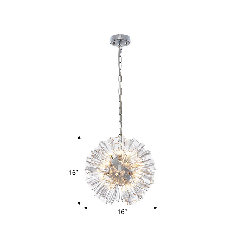 Contemporary 19-Bulb Chrome Suspension Chandelier with Blossom Design - Star Clear Glass Lighting