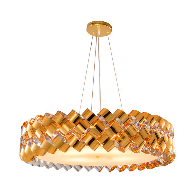 Twisted Panel Contemporary 6-Head Chandelier in Gold with Metallic Drum Design