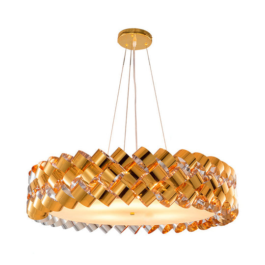 Twisted Panel Contemporary 6-Head Chandelier in Gold with Metallic Drum Design