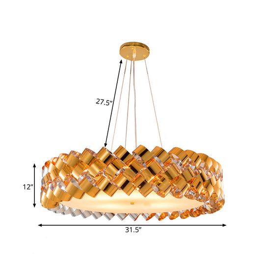 Gold Metallic Twisted Panel Chandelier - Contemporary 6-Head Pendant With Drum Design For Living