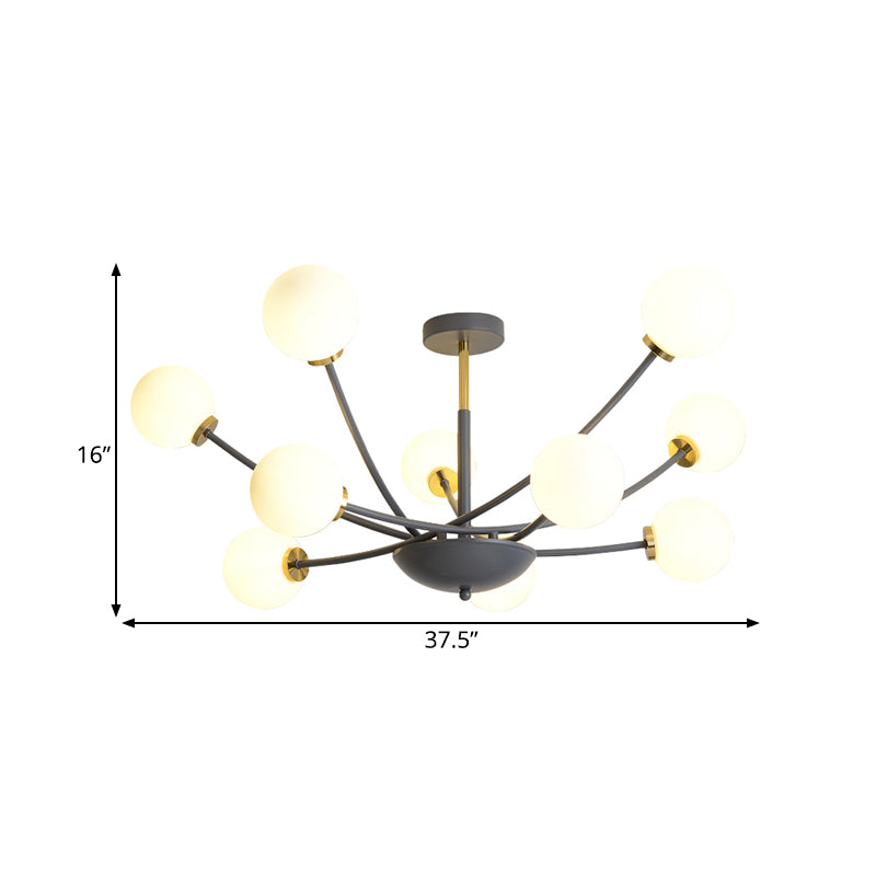 Modern Black Orb Semi Flushmount Light with 10 Bulbs & White Glass – LED Sputnik Ceiling Mount