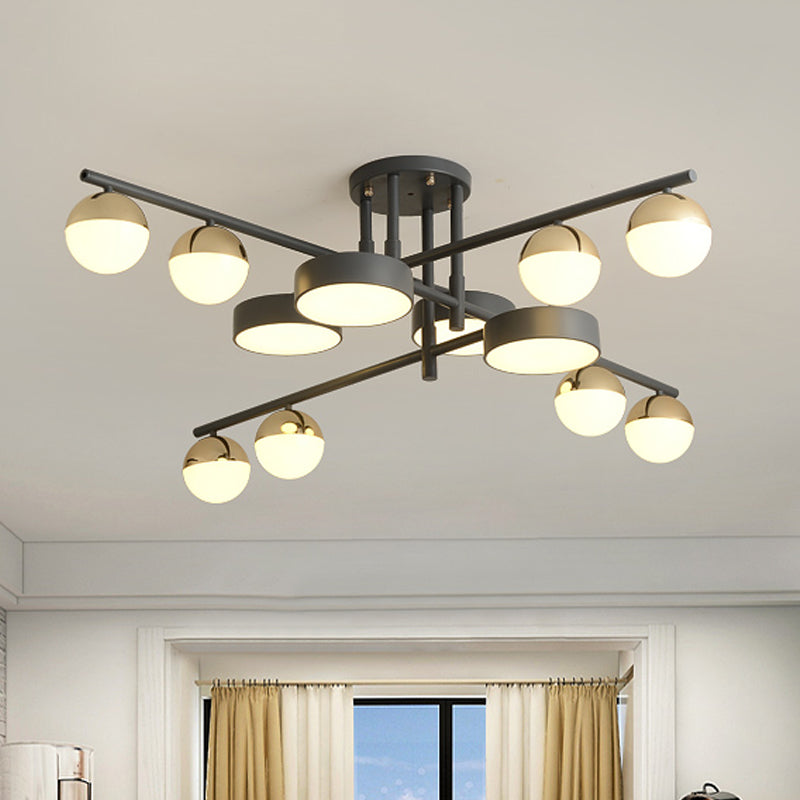 Modernist Metal Semi Flush Mount Light With 12-Head Led Drum And Ball Design In Grey For Living Room