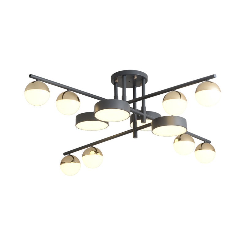 Modernist Metal Drum and Ball LED Flush Lamp - 12-Head Semi Flush Mount Light in Grey for Living Room