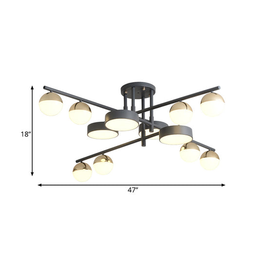 Modernist Metal Semi Flush Mount Light With 12-Head Led Drum And Ball Design In Grey For Living Room