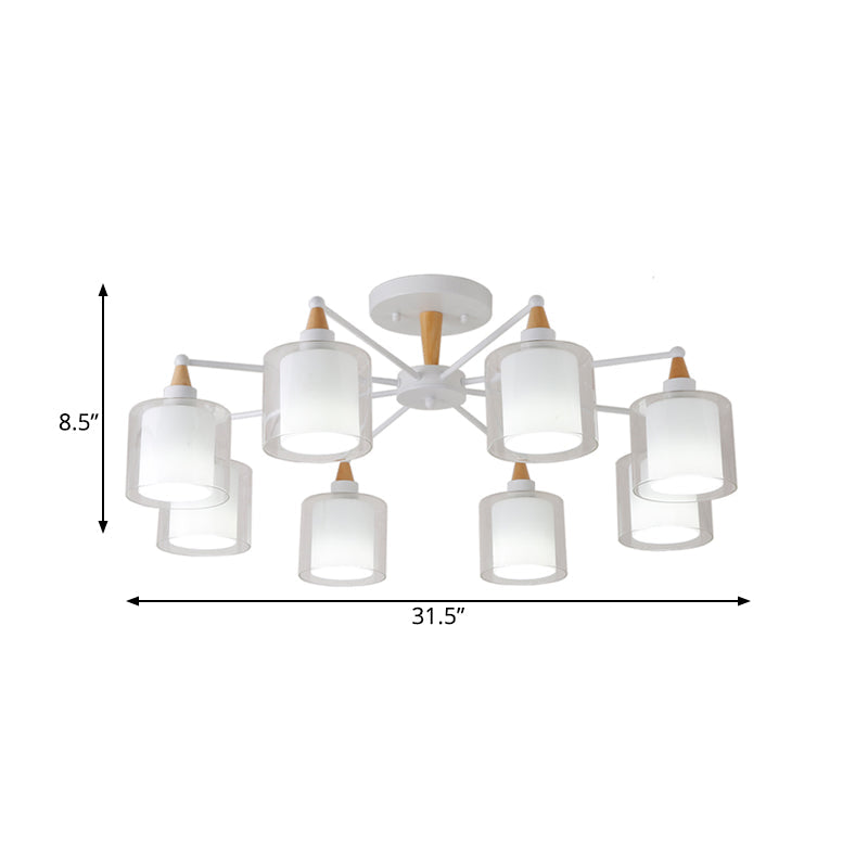 Modern Beige Flush Mount with 8 Clear & White Glass Heads