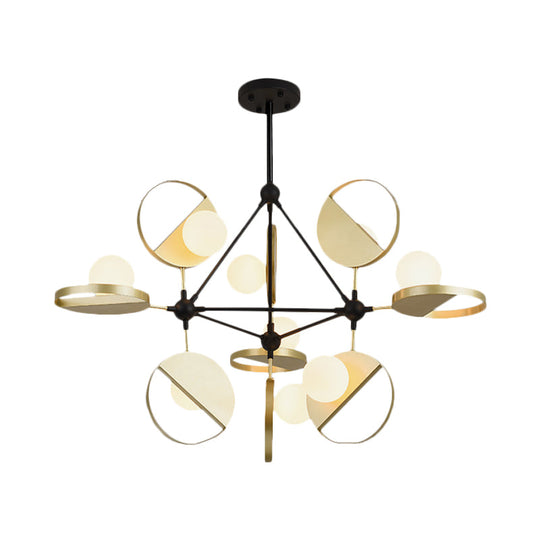 Modern Black & Gold Triangle Frame Semi Flush Mount Ceiling Lamp - 9 Head Metal LED Light