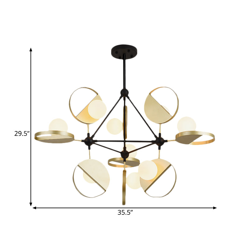 Modern Black & Gold Triangle Frame Semi Flush Mount Ceiling Lamp - 9 Head Metal LED Light