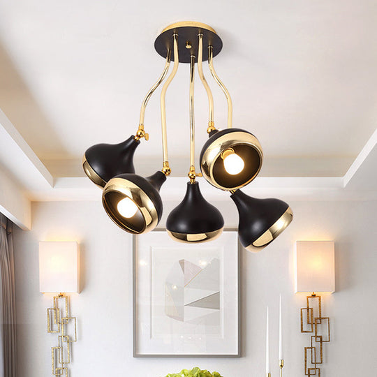 Black and Gold Onion Living Room Semi Flushmount Ceiling Light with 5-Bulbs & Wave Arm