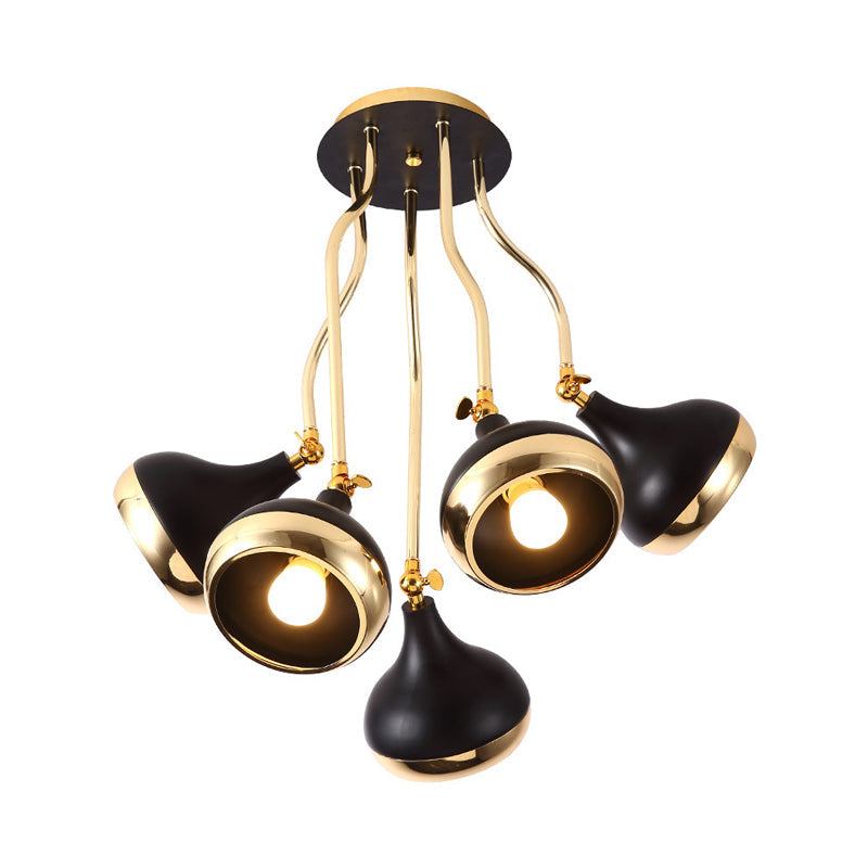 Black and Gold Onion Living Room Semi Flushmount Ceiling Light with 5-Bulbs & Wave Arm