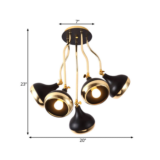 Black and Gold Onion Living Room Semi Flushmount Ceiling Light with 5-Bulbs & Wave Arm