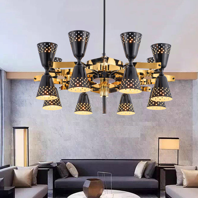 Postmodern Iron Hanging Chandelier: Gold & Black 16-Light Ceiling Lamp