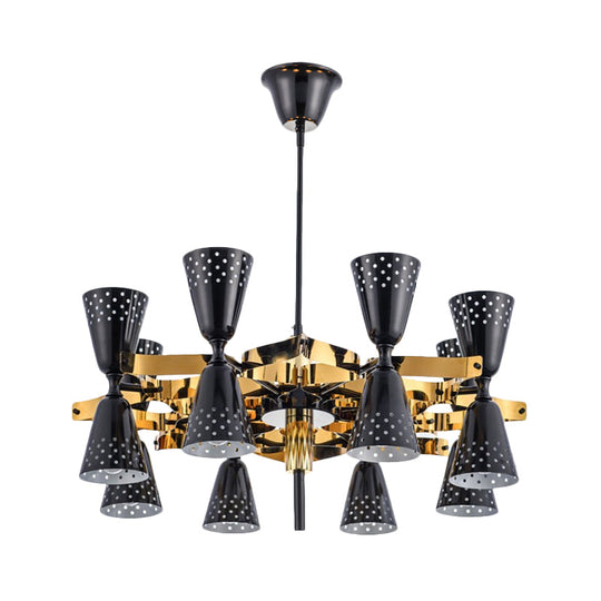 Postmodern 16-Light Iron Hourglass Chandelier - Gold and Black