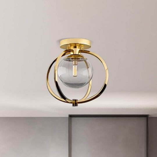 Modern Gold Metal Semi Flush Mount Ceiling Light for Bedroom with Clear Glass Shade