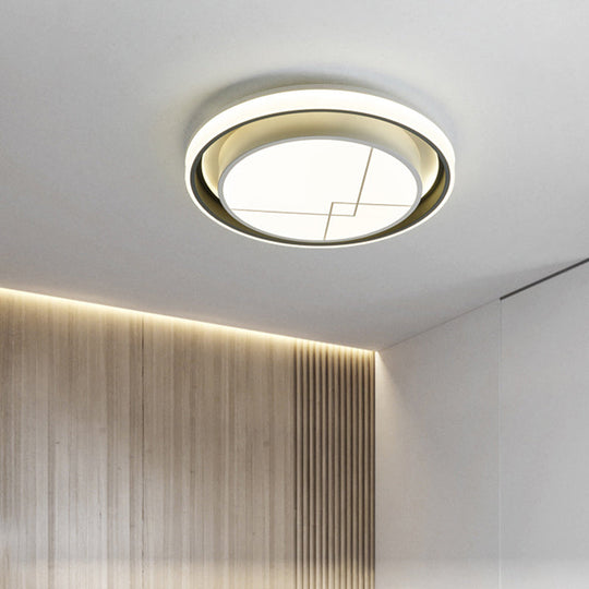 Modern Metal Circle LED Ceiling Flush Mount Light Fixture - White, Bedroom Lighting (Warm/White)