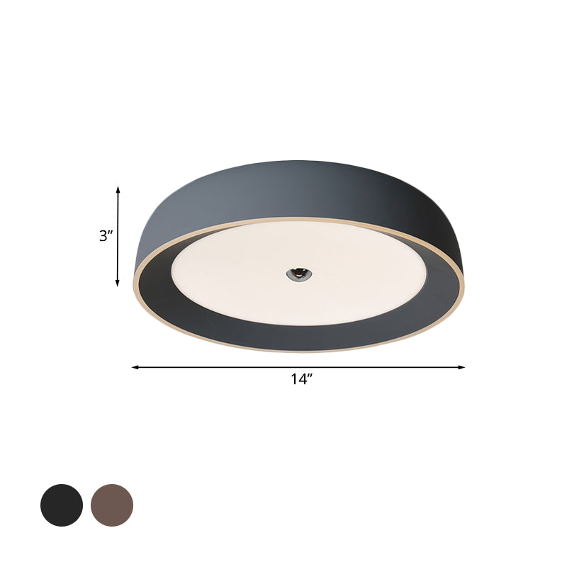 Contemporary LED Flushmount Ceiling Light for Bedroom - Grey/Coffee Tone, Pivoting Ring Design - 14"/17"/20.5" W