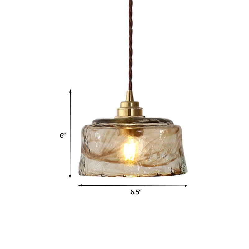 Amber Rippled Glass Pendant Lamp - Modern Bowl Drop Design With 1 Light Gold Finish