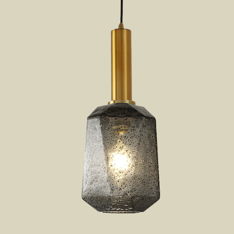 Smoke Gray Glass Bedside Pendant Lighting - Industrial Brass Hanging Ceiling Lamp