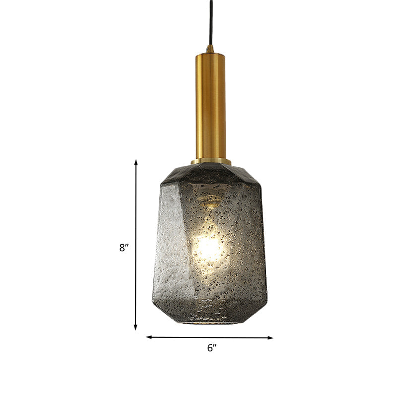 Smoke Gray Glass Bedside Pendant Lighting - Industrial Brass Hanging Ceiling Lamp