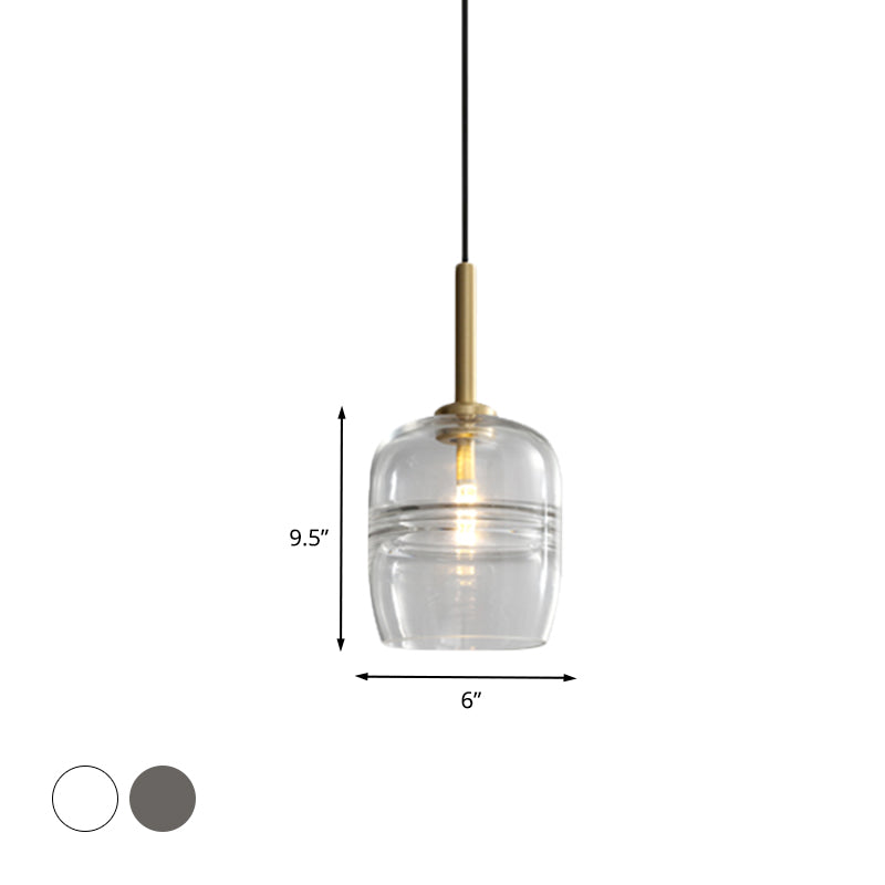 Minimalist Ruffle Pendant Light in Clear/Smoke Gray Glass - Bedside Hanging Lamp Fixture, Brass Finish