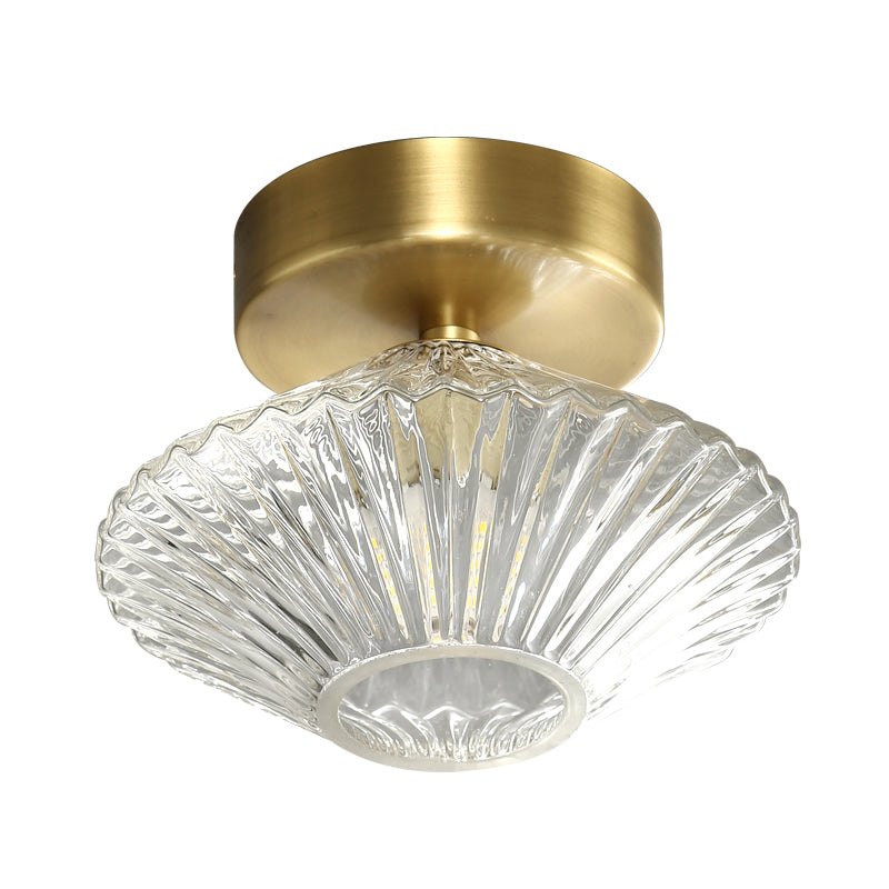 Modernist Gold Diamond Bedroom Semi Flush Mount Ceiling Light with Clear Prismatic Glass