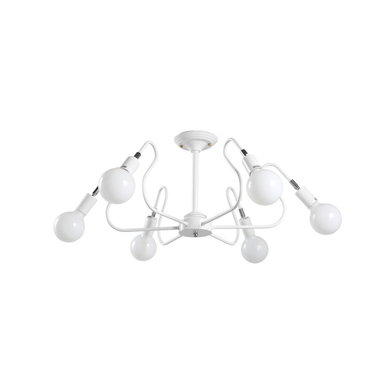 Modern Iron Spider Flush Mount Lamp - 6 Bulbs, White/Red Semi Flush Ceiling Light for Living Room