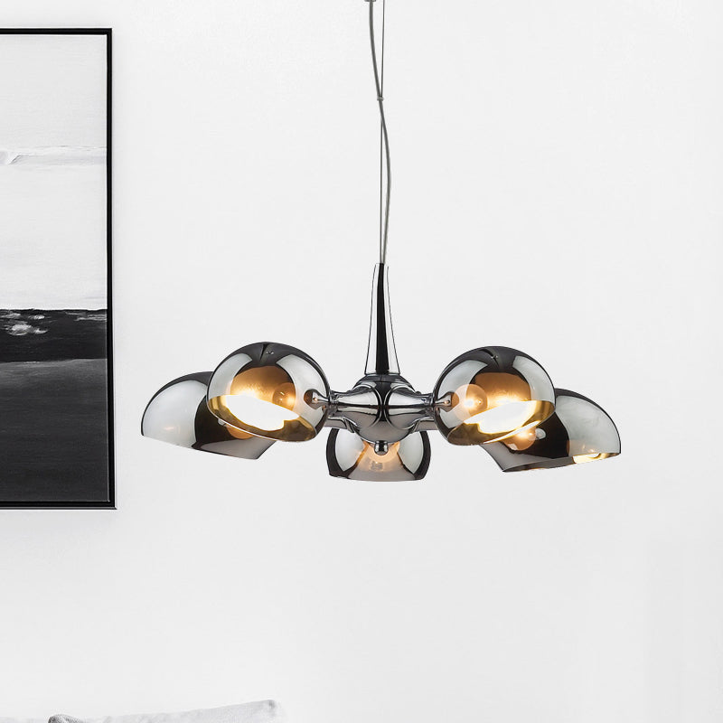 Postmodern Chrome Bowl Chandelier - 3/5 Lights Mirror Glass Pendant Ceiling Light for Dining Room