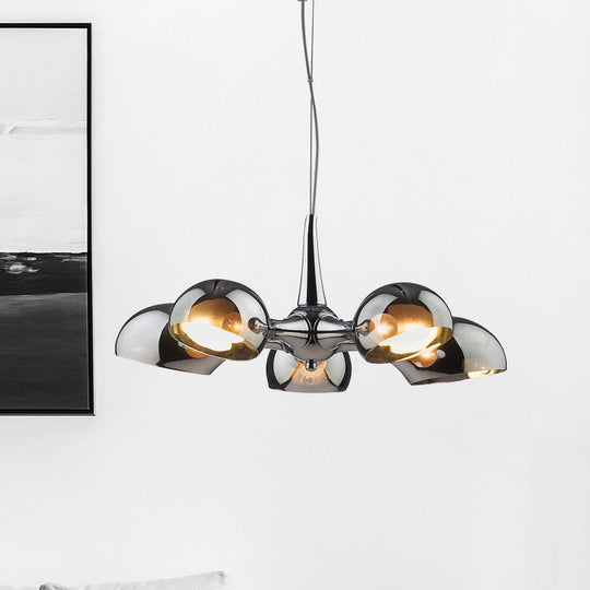 Postmodern Chrome Bowl Chandelier With Mirror Glass Pendants - 3/5 Light Ceiling Fixture For Dining