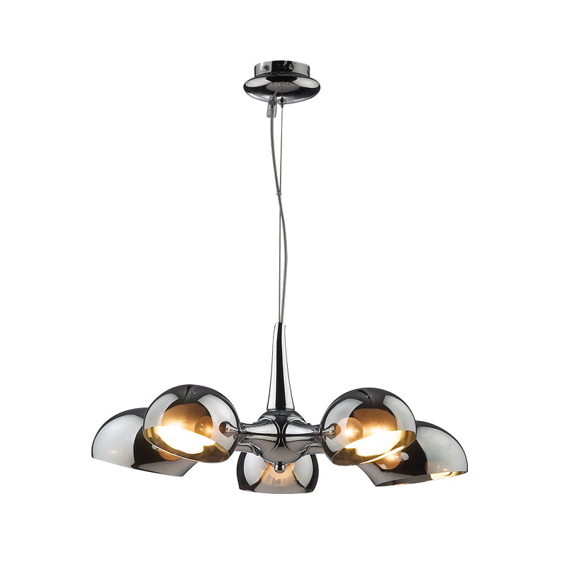 Postmodern Chrome Bowl Chandelier - 3/5 Lights Mirror Glass Pendant Ceiling Light for Dining Room