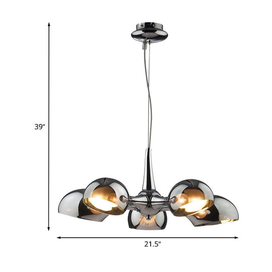 Postmodern Chrome Bowl Chandelier - 3/5 Lights Mirror Glass Pendant Ceiling Light for Dining Room