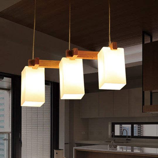 Cluster Pendant Kitchen Lamp: Elegant Wood and Glass Hanging Light with 3 Bulbs