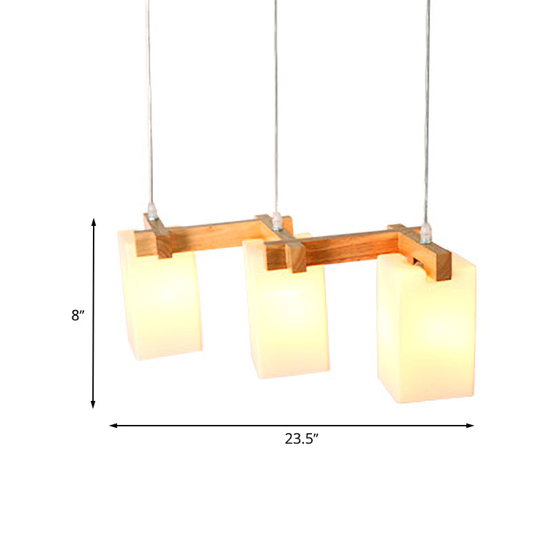 Cluster Pendant Kitchen Lamp: Elegant Wood and Glass Hanging Light with 3 Bulbs