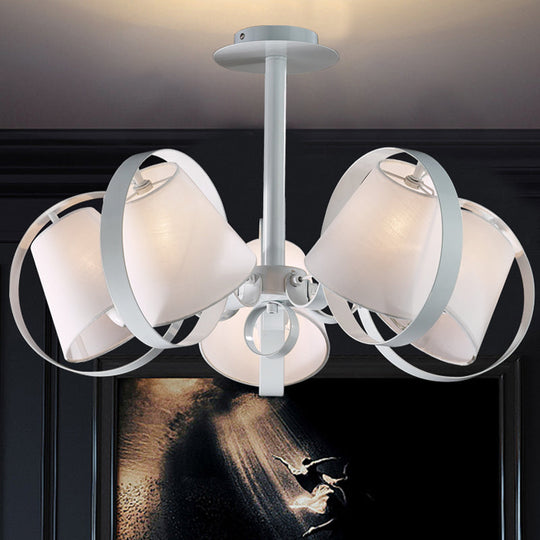 Sleek White Kitchen Flush Mount with 5 Fabric-Head Semi Flush Light and Metal Cage