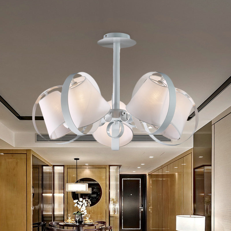 Sleek White Kitchen Flush Mount with 5 Fabric-Head Semi Flush Light and Metal Cage